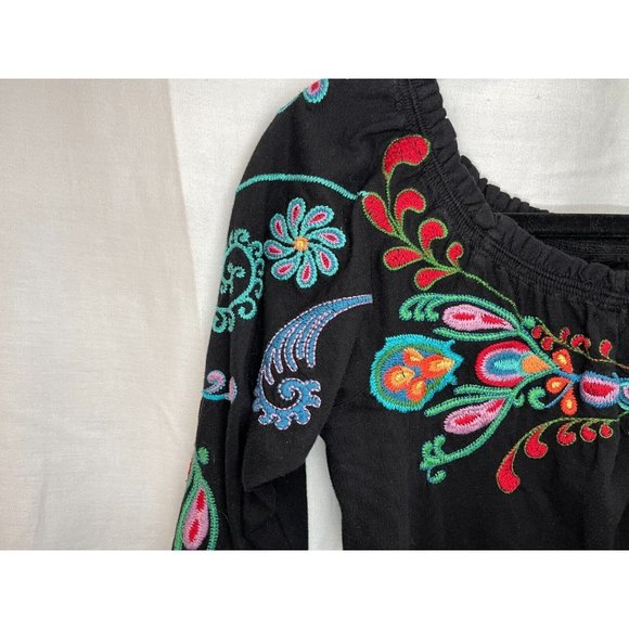 Johnny Was JWLA Black Embroidered Dress Long Sleeve Womens Small Cowgirl Western - Picture 3 of 6